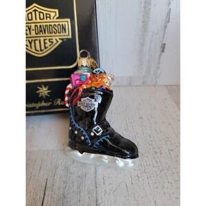 Radko Harley Davidson biker boot glass ornament Xmas unique